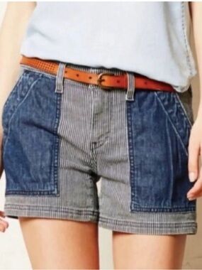 ANTHROPOLOGIE PILCRO AND THE LETTERPRESS RAILROAD STRIPED DENIM SHORTS